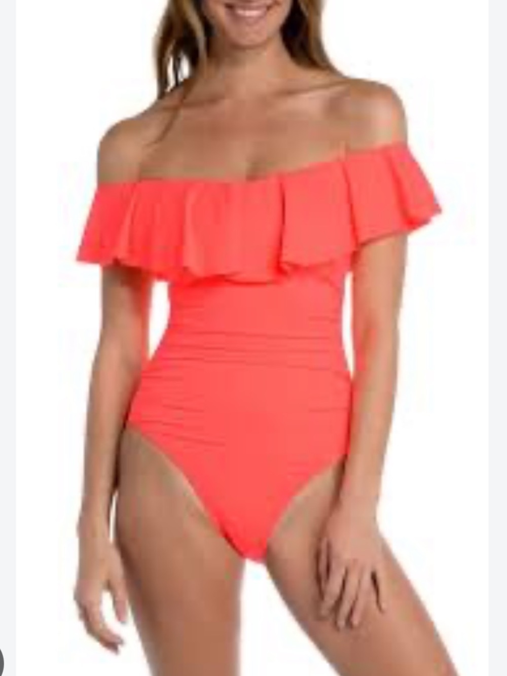 La Blanca Coral Reef Off-Shoulder Ruffle One-Piece Swimsuit NWT